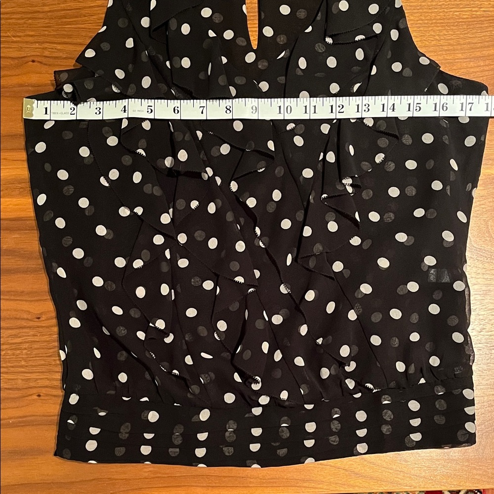 WHBM Black with White Polka Dots Sleeveless Ruffle Neck Top Size XS - Picture 5 of 11